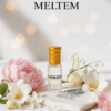 Meltem esansı 3 ml altın kapaklı cam şişe, beyaz çiçekler ve keten kese ile